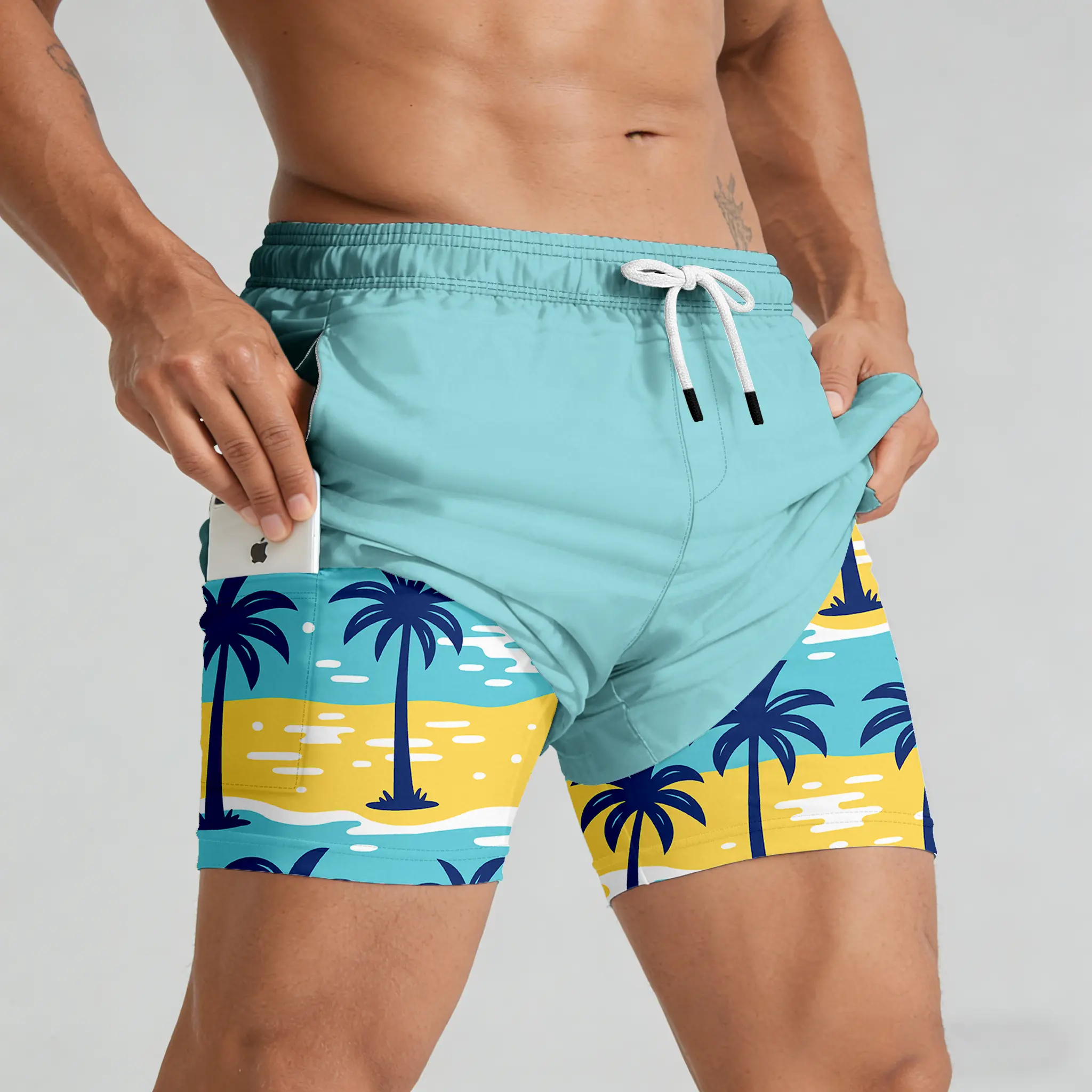 ABSECAI 2026 Men's 2-in-1 Swim Trunks - 6" & 7" Compression Liner, Quick Dry, Zipper Pockets, Graphic, Activewear, Men’s Shorts, Bathing Suit, Swimmable for Summer Beach Outdoor Fun,TikTok Trend,Summervibes ,Fathersdaygift