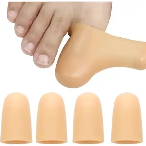 4 Pack Gel Toe Cap and Protector for Big Toe - Cushions and Protects, Toe Covers for Women & Men, Provides Relief from Missing or Ingrown Toenails, Corns, Blisters, Hammer Toes (Large, Beige)