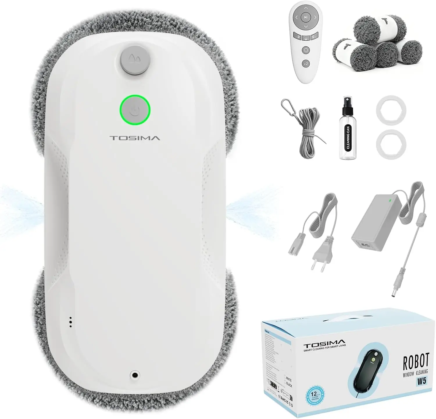 Tosima W5 Automatic Window Cleaner Robot with 6400Pa Powerful Suction, Auto Water Spray Smart Glass Cleaning Machine with Triple Safety System for Home High Windows, White