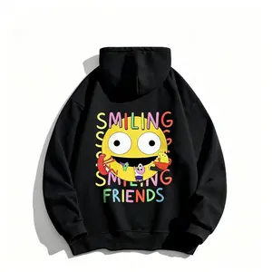 *Smiling Friends *Washed Cotton Sweatshirt, Cartoon Double-sided Print  -Long Sleeve Cotton Unisex Vintage Hoodie