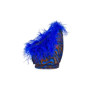 Blue Marilyn Top With Feathers Details