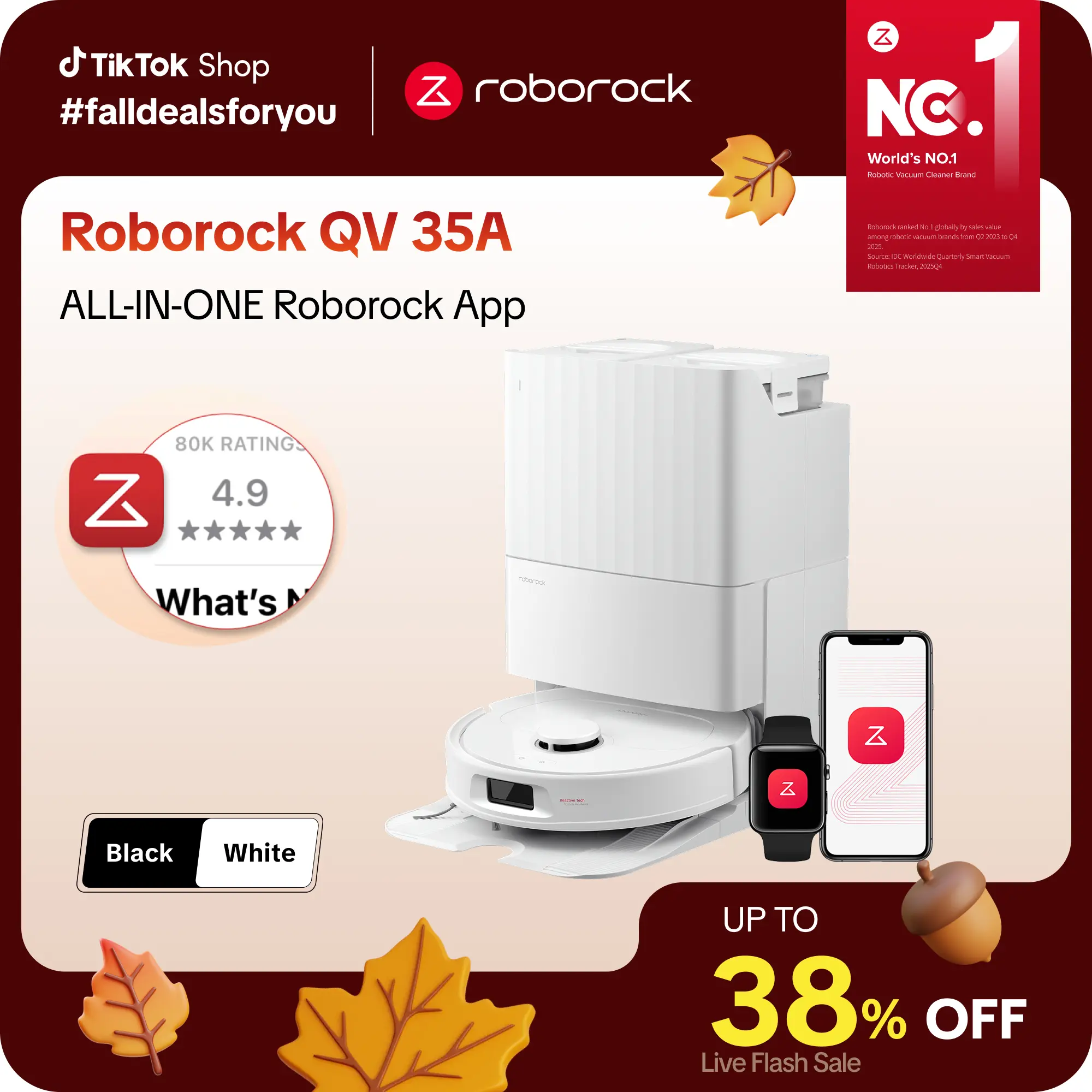 Roborock Qrevo Series QV 35A Robotic Cordless Vacuum with Auto Mopping, 8000Pa Suction, Anti-Tangle Brushes, Lidar Nav., Anti-Collision Smart Obstacle Avoidance, 200RPM Spinning Mops, All-in-1 Dock #tiktokshopstockup #TikTokShopFallDealsForYou