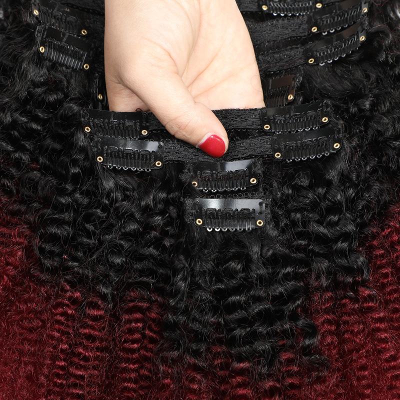"12-20 Inch Remy Human Hair Clip In Extensions, Silky Straight Ombre Color Afro Kinky Texture, 8 Pcs/Set, Soft & Natural Hair Extensions for Women 120g/Pack "	