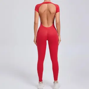 2025 Yoga Jumpsuit Fitness Sports Overalls Gym Clothing Set Wear Pilates Workout Clothes Women Short Sleeves Outfit Activewear
