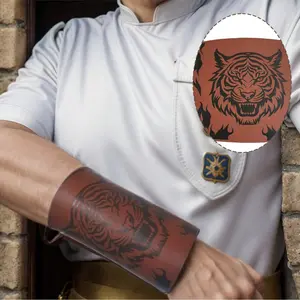 Medieval Viking Gothic Tiger Head PU Leather Wrist Guard, Halloween Role Play Costume Accessory, Party Performance Props