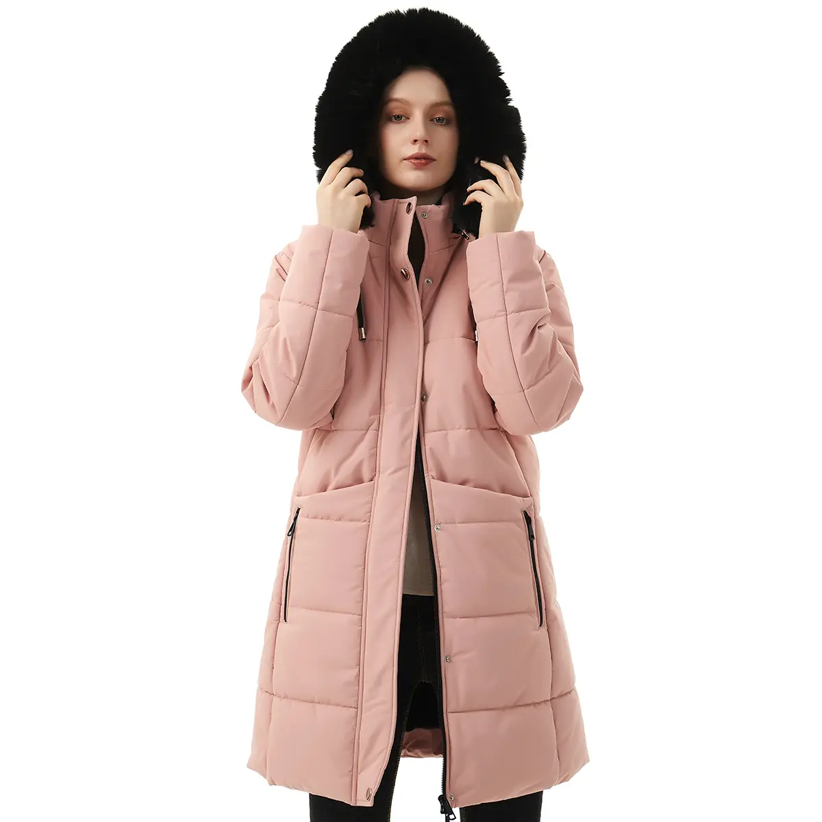 MOERDENG Women's Winter Puffer Coat Thicken Fleece Lined Down Jacket Waterproof Faux Fur Detachable Hooded Parka