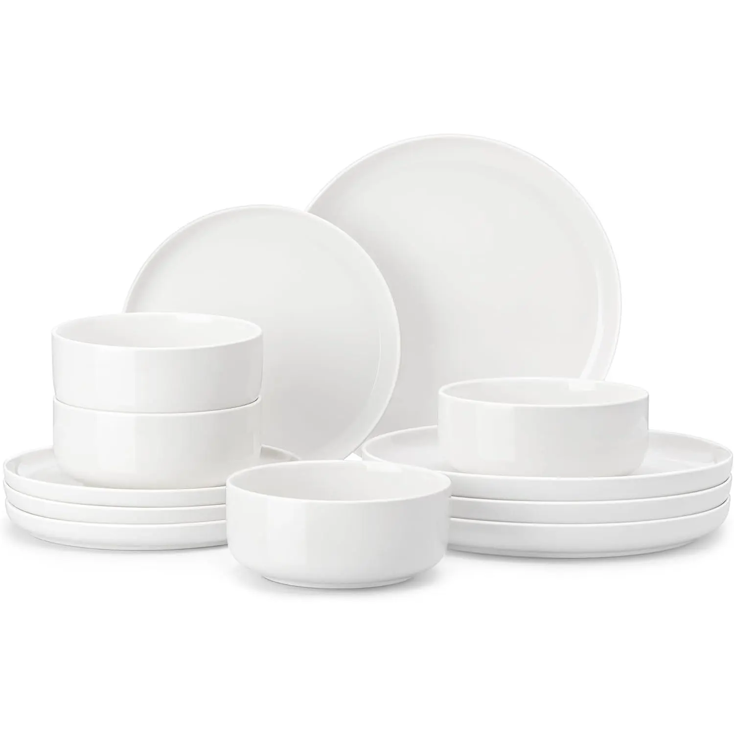 Plates and Bowls Sets, 12 Pieces Porcelain Dinnerware Sets Dishware Sets Chip Resistant Ceramic Dish Set Dining Dinner Ware Service for 4, White