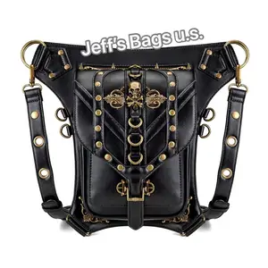 No.7 Punk Vintage Steampunk Waist Bag Fanny Pack Fashion Gothic Leather Shoulder Crossbody Messenger Bags Thigh Leg Hip Holster Purse Travel Pouch Hiking Sport Chain Bags for Women Men