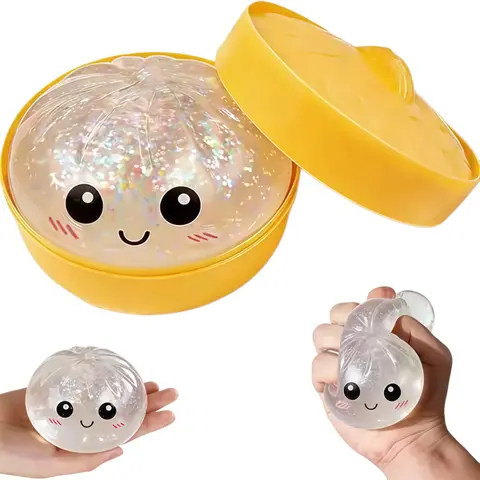 Glowing Dumpling Squishy – Soft Squeeze Toy, Cute Anxiety-Relief Fidget Toy with Steamer Case, Stress Relief Dough Toy for Adults and Kids