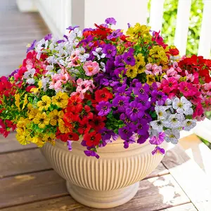 24 packs Artificial Flowers for Outdoor Decoration,FauxDaisy Flowers for Fall Decor,Realistic Eucalyptus LeavesSilk Mums Fake Plants for Garden Pot,FrontPorch,Courtyard,Patio,Lawn