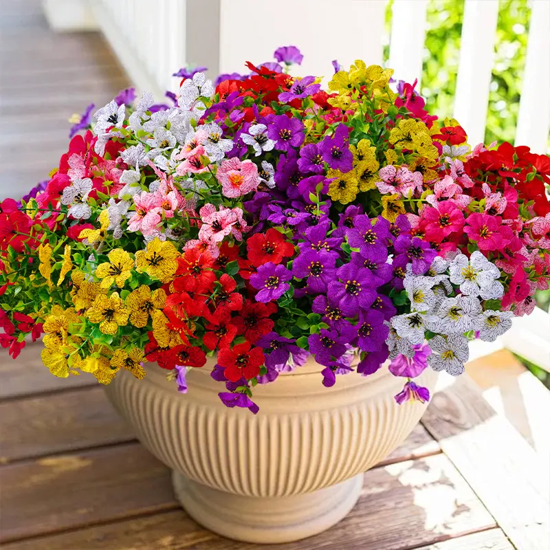 24-Pack Decorative Artificial Flower Bouquets - Faux Daisy, Silk Mum & Realistic Eucalyptus Flower Arrangements for Outdoor Garden Pot, Front Porch Decor, Daily Use