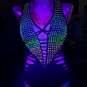 Textured Glow in the dark Blacklight Bodysuit Cotton Puffy Festival Womenswear