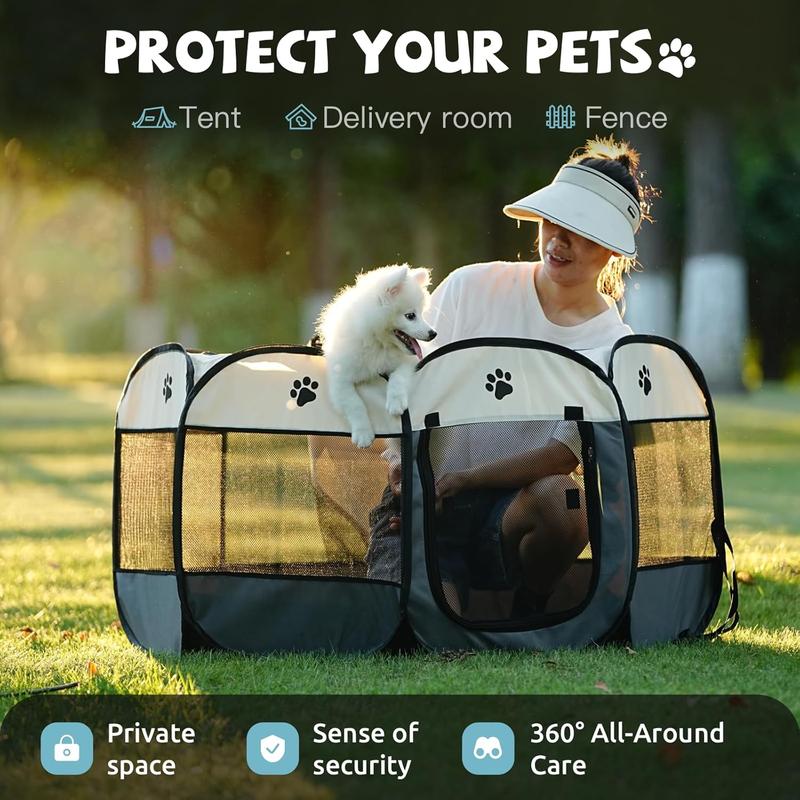 Portable Pet Playpen, Dog Playpen Foldable Pet Exercise Pen Tents Cat House Playground for Puppy Kitten Indoor Outdoor Travel Camping Use Beds Bedding Enclosure