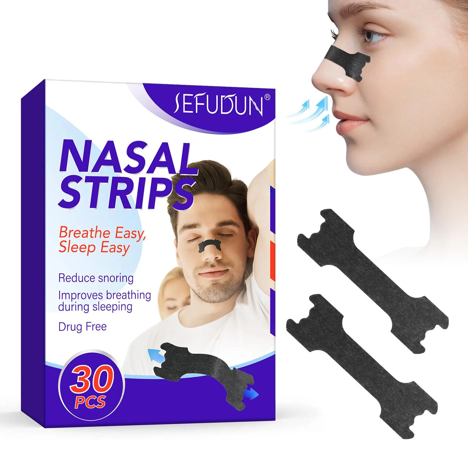 Sefudun Nasal Strips 30pcs, Breath Easy, Nasal Breathing Patch, Sleep Soundly, Comfortable Night's Rest, Suitable for Men & Women