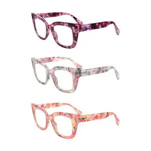 3-Piece Set Of Fashionable Retro-Printed Anti-Blue Light Reading Glasses For Women Rectangular Frames With Unique Spring Hinge Design Suitable For Various Face Shapes Ideal For Everyday Wear