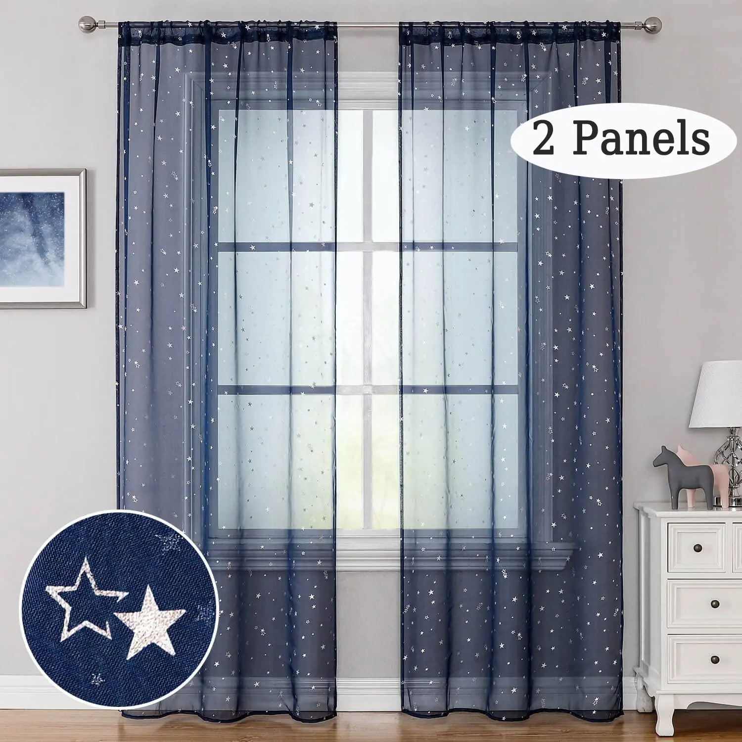 Star Print Curtain, 2 Counts/set Semi-transparent Mesh Curtain, Window Drapes for Home Living Room Bedroom Decor Room Decoration, Interior Decoration, Decoration Items