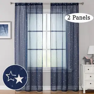 Star Print Curtain, 2 Counts/set Semi-transparent Mesh Curtain, Window Drapes for Home Living Room Bedroom Decor Room Decoration