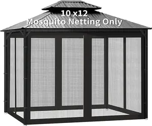 Gazebo Universal Replacement Mosquito Netting, 10' x 12' Outdoor Canopy Net Screen 4-Panel Sidewall Gazebo Curtains, with Zippers, Easy to Install, Fit for Most Gazebo 10x12 Canopy, Patio（Black）