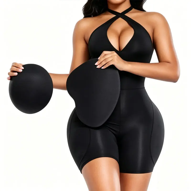 Women Cross Halter Padded Butt Lifter Shapewear Shorts, Detachable Thick Hip & Butt Pads Tummy Control High Waist Enhancer Panties, Seamless Curve Boost Underwear