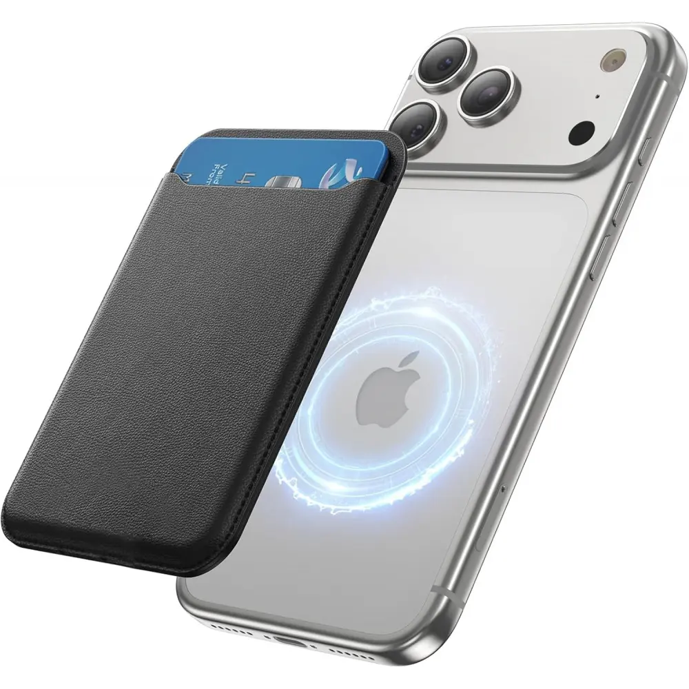Black Personalized MagSafe Magnetic Card Holder for Smartphone - 3 Card Slots, Lightweight Mobile Phone Wallet Compatible with iPhone 17/16/15/14/13/12 Pro Max Plus Air Series