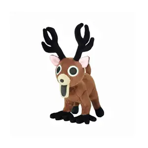Cartoon Deer Plush – Brown Antlered Big Eyes Collectible, Spooky Cute Gaming Accent, Horror Game Deer Decor & Ideal Gift for Fans,Spooky Cute Gaming Accent, Horror Game Deer Decor, Gift for Game Fans, Soft Stuffed Deer Toy