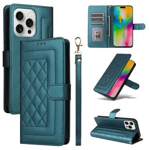 Fashionable Quilted Pattern Smartphone Phone Case with Card Slot, Multi-functional Phone Case with Stand Function and Protection, Phone Accessories for iPhone 17 16 Pro 15 Plus 14 Plus, Cover