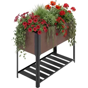 42x33 Inch All-Weather Elevated Raised Garden Bed with Storage Shelf HDPE Planter Box for Vegetables Herbs on Patio Balcony