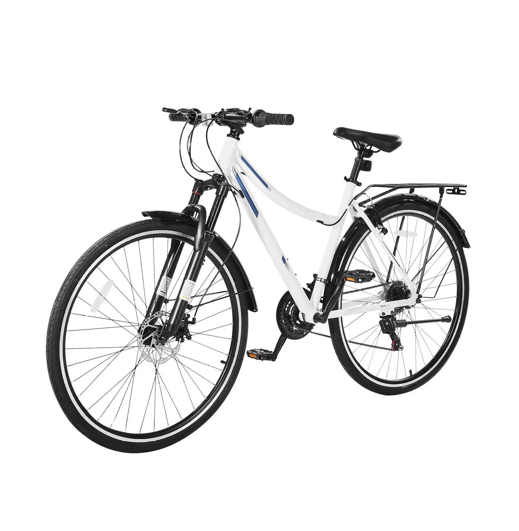 Hybrid Bike 700c, Lightweight Aluminum Frame, 21-Speed Shimano, City Commuter Bike for Men Women, Front Suspension, Step-Through, Dual Brakes Step-Through Frame