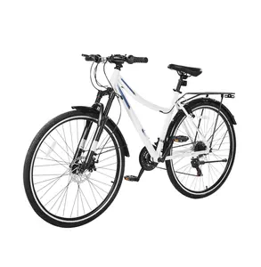 Hybrid Bike 700c, Lightweight Aluminum Frame, 21-Speed Shimano, City Commuter Bike for Men Women, Front Suspension, Step-Through, Dual Brakes Step-Through Frame