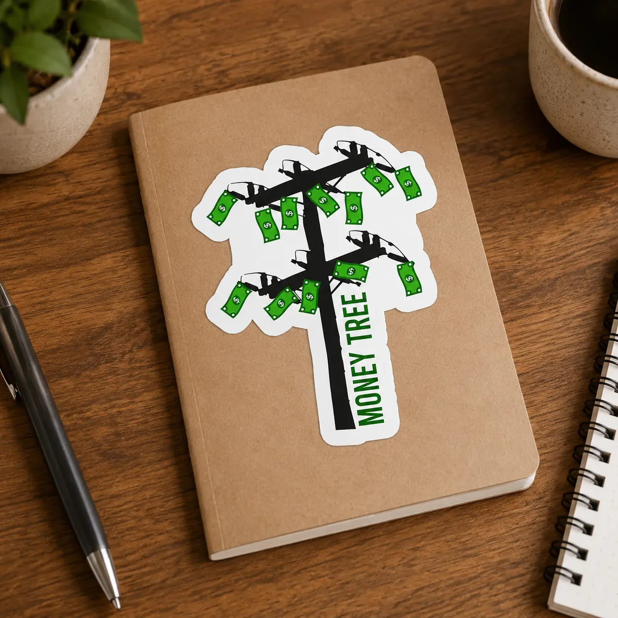Money Tree Pole Sticker - Weatherproof Vinyl, lineman sticker Hard Hat Sticker - Cars, Trucks, Laptops, Coolers, Toolboxes, Windows & More Waterproof
