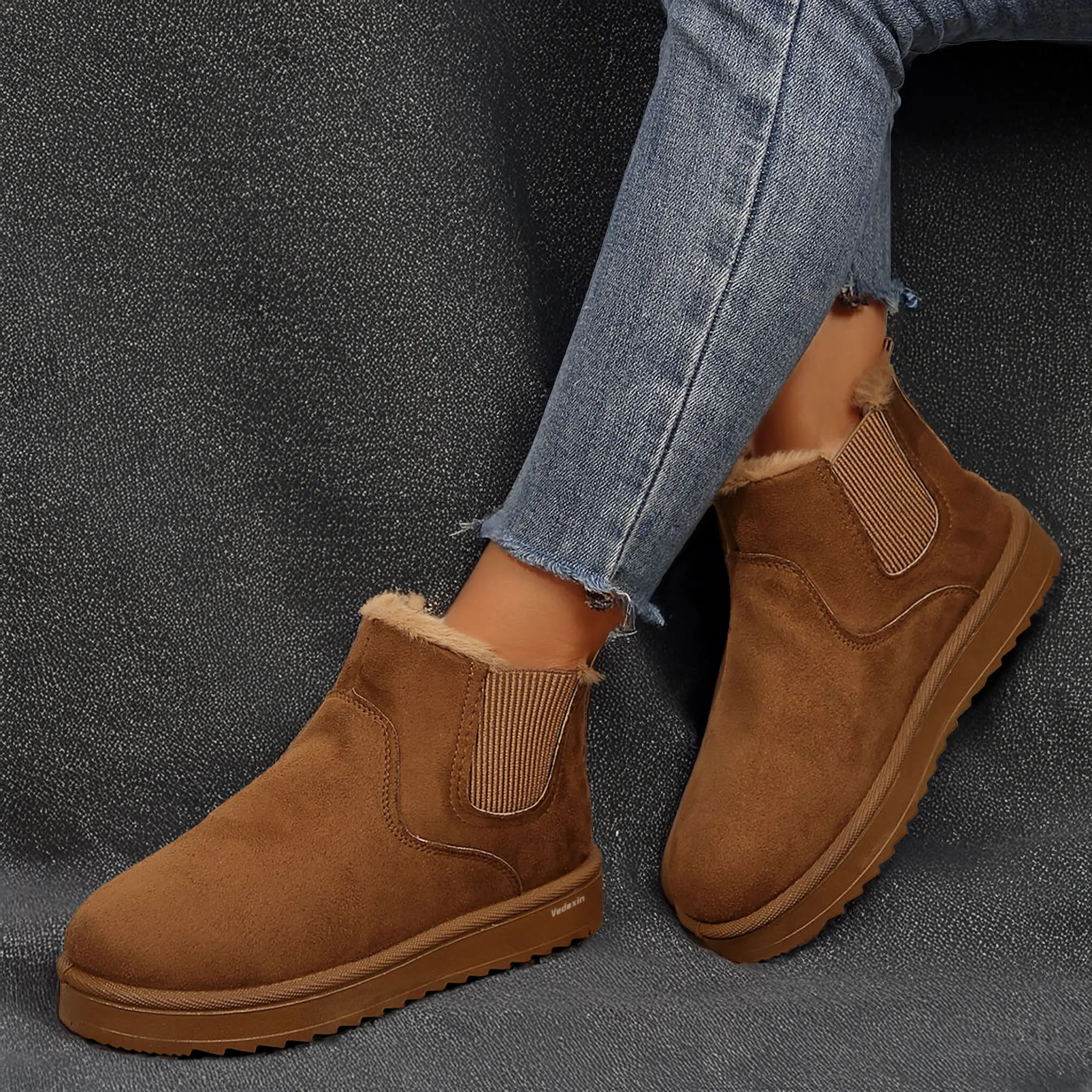 Women's Short Boots Platform Suede Non-Slip Comfort with Thick Flat Soles Boots