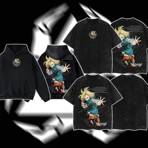 [ZG] Android 18 Dragon Ball Z God of Destruction Retro Vintage Unisex Oversize Anime Manga Acid Washed Heavyweight Cotton T-shirt, Anime Merch, Gift For Anime Fan, Menswear Oversized tiktokshopspringglowup