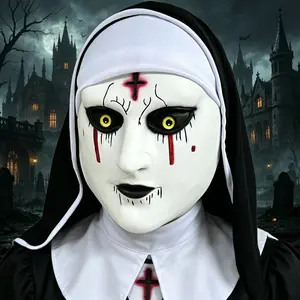1pc Creepy Spooky Conjuring Nun Mask, Halloween Cosplay Headgear, Prank Prop for Haunted House & Halloween Party