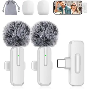 Mini Microphone for  - 2 Pack Lavalier Microphone for Video Recording, 2 in 1 Noise Reduction Lapel Mic for Ipad, Android, Clip- Mini Mic for Vlog Podcast