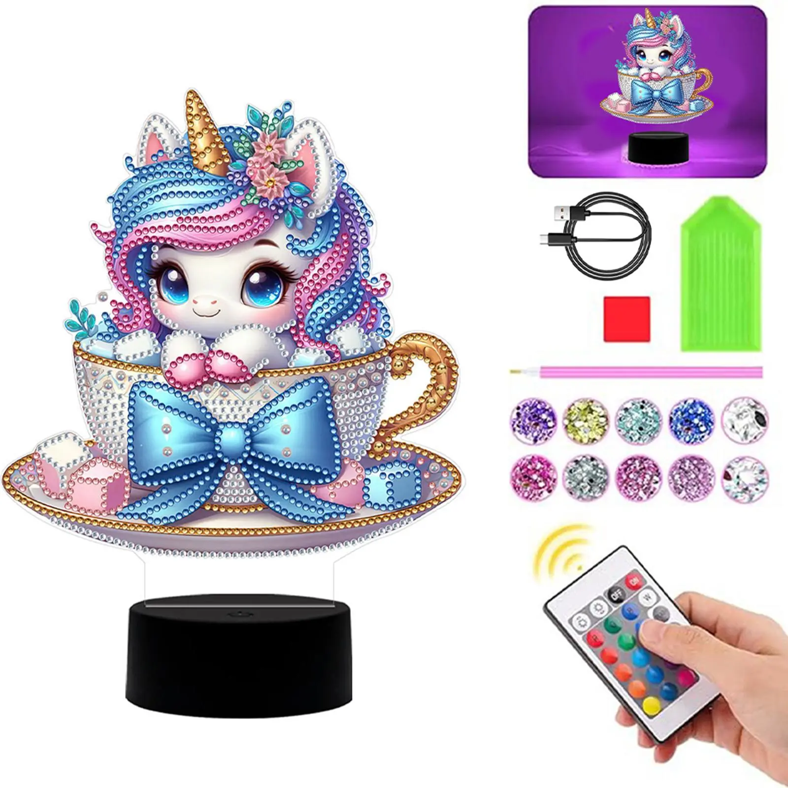 DIY Unicorn Diamond Painting Night Light with Tools Diamond Painting Bedside Lamp Double Sided Arts Crafts Home Decoration for Bedroom Decor Gifts