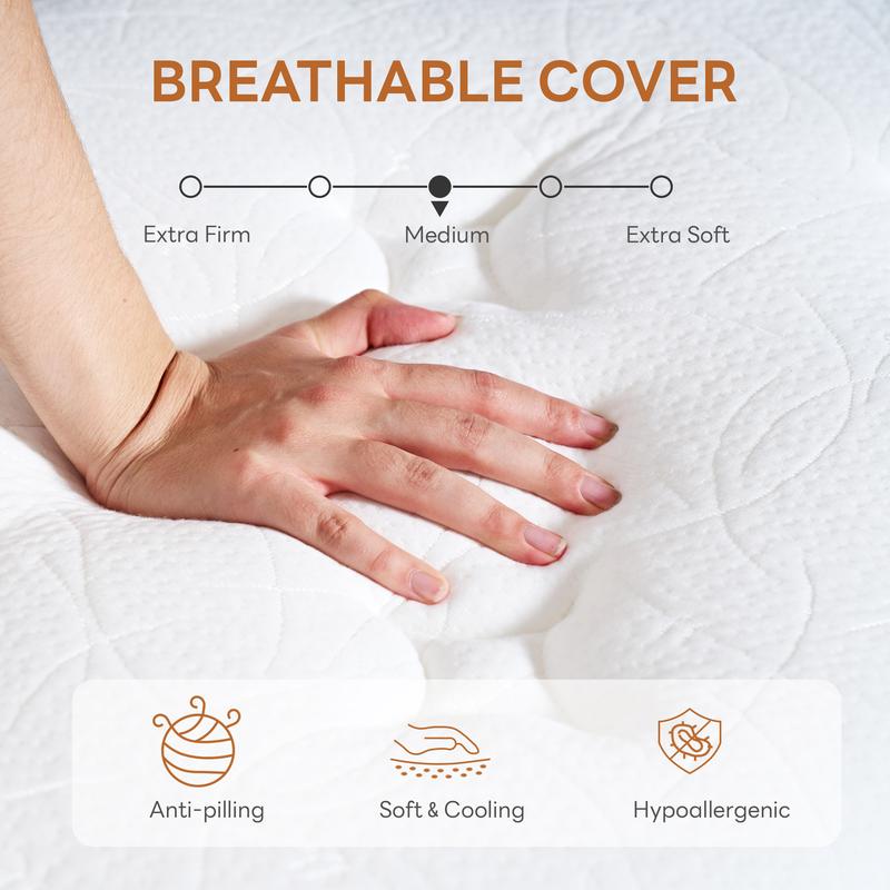 Hybrid Mattress In a Box, Individually Pocketed Innerspring, Fiberglass-Free Mattress, Medium Firm CertiPUR-US Certified, Ergonomic Modern Mattress