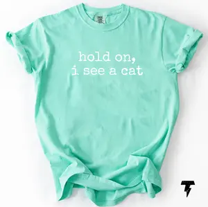 Comfort Colors Hold On I See A Cat Shirt, Cat Lover Gift, Pet Parent Humor, Feline Friend, Cat Person, Trendy Women's Tshirt, Cat Mom