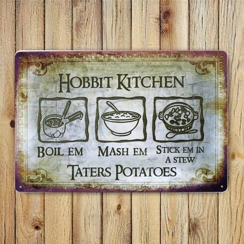 The Lord of the Rings Metal Sign Vintage Wall Decor Home Decor with 'Boil Em Mash Em' Quote Retro Tin Poster Hobbit Kitchen Pub Bar The Shi Wall Art Sign Home Decor Gifts Home Decor Products