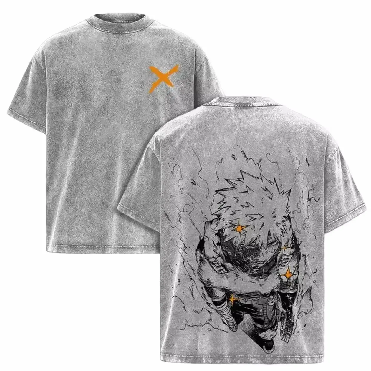 My Hero Academia Bakugou Katsuki Manga T Shirt Vintage Washed Y2k Streetwear For Men's Clothing Casual Oversized Cotton Tees 1