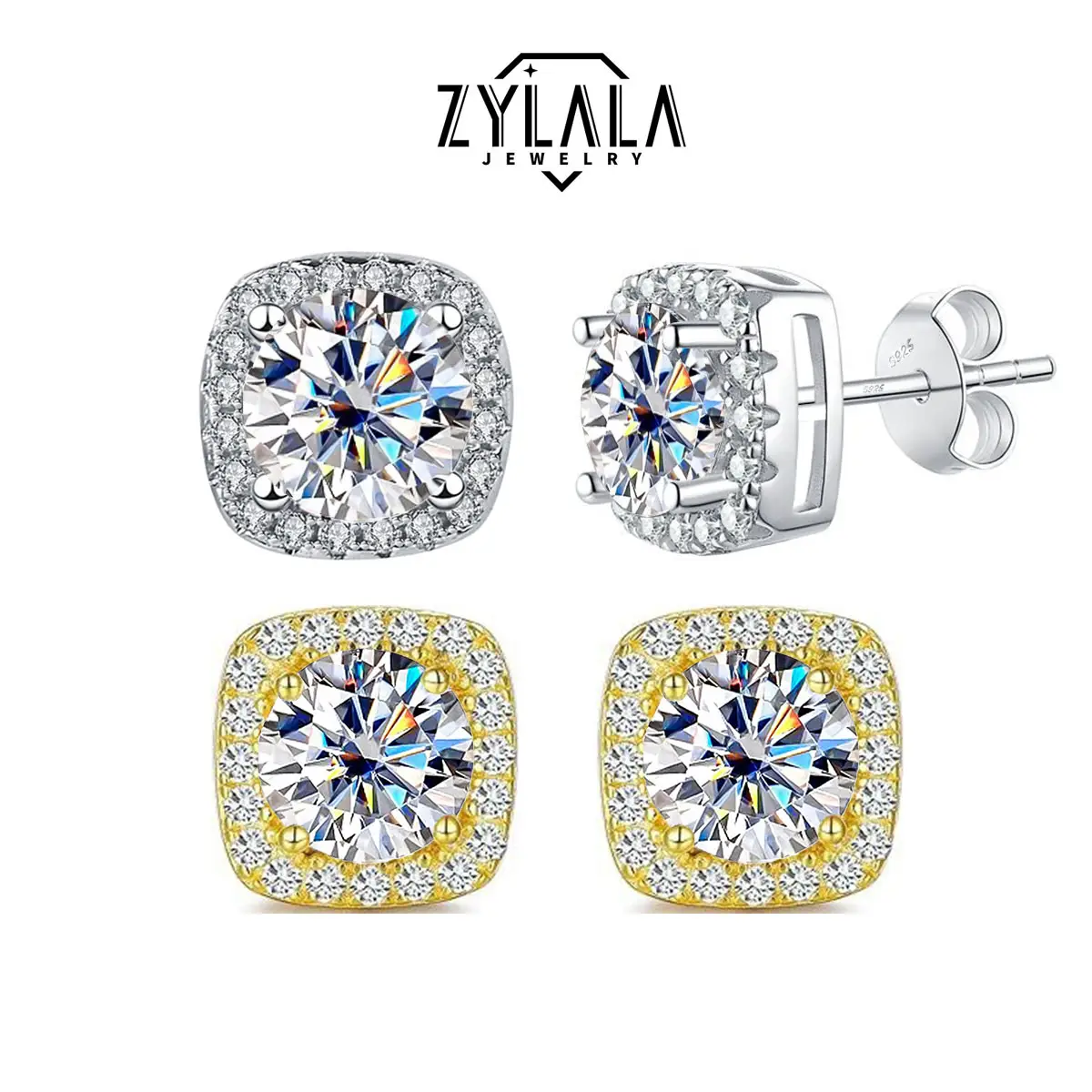 [078] S925 Sterling Silver Synthetic Moissanite Stud Earring Classic Square Shape Jewelry Earrings Elegant Luxury Style Anniversary Christmas Gift