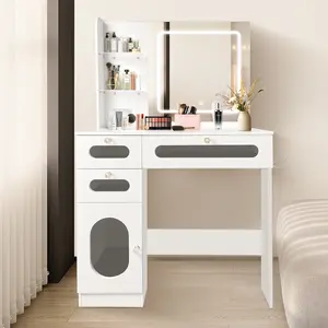 Modern simple multifunctional LED light dressing table - RGB lighting effect Bluetooth APP control with USB charging port Dressing table with mirror