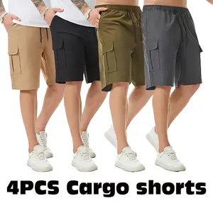 Men's Cargo Shorts Classic Elastic Waist Drawstring Casual Outdoor Work Shorts with 6 Pockets
