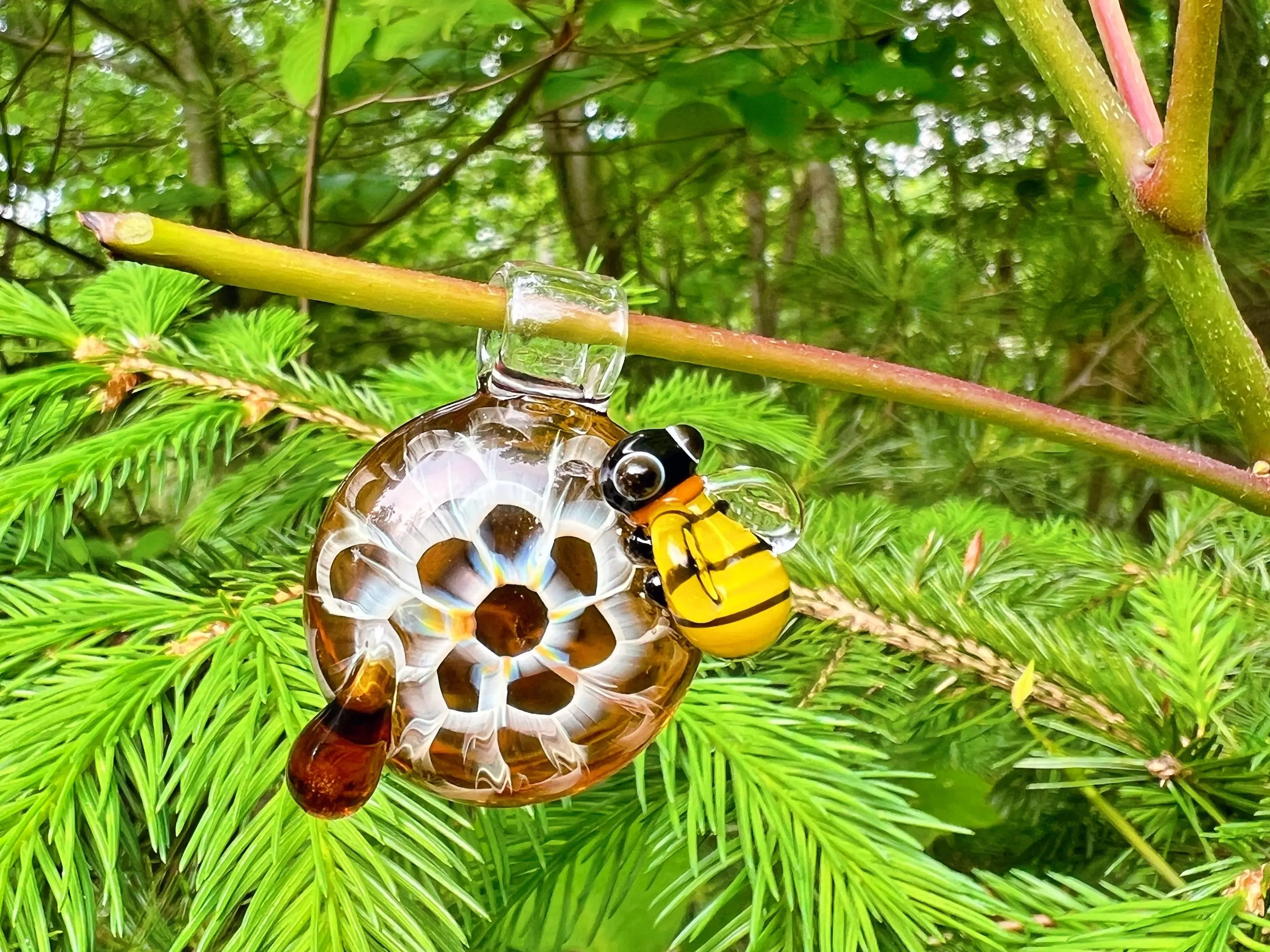 HANDMADE GlassArt Honeybee pendant - Original design Handmade & Silver Fuming Glass Pendant