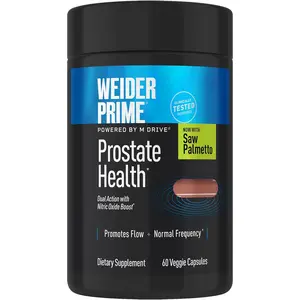 WEIDER Prime Prostate Health Dietary Supplement - Dual-Action Plant-Based Formula with Nitric Oxide Boost, Flowens - Edible Support for Men’s Prostate, Urinary, Digestive Health - Gluten-Free, Non-GMO, 60 Capsules for Adults