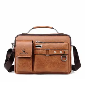 Vintage PU Leather Men's Messenger Bag - Durable, Waterproof, Multi-Compartment Shoulder Bag with Adjustable Strap & Handle | Ideal for Travel, Everyday Use, Work & School | [LOCAL DELIVERY GUARANTEED] | Best Travel Gift for Men / Gift for Dad Organiser