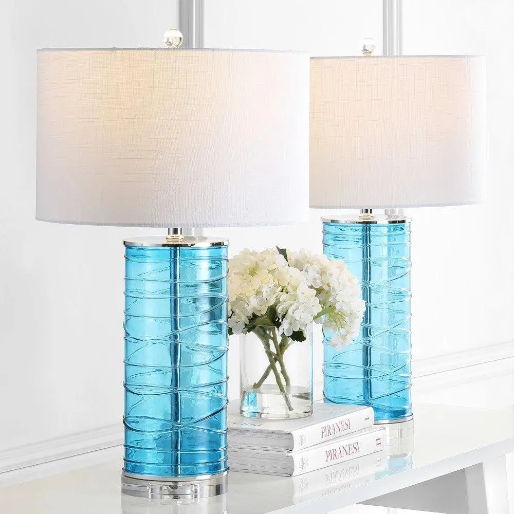 JONATHAN Y Cole Modern Fused Glass Cylinder LED Table Lamp - Home Decor Light for Bedroom, Living Room, Indoor Spaces