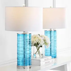 JONATHAN Y Cole Modern Fused Glass Cylinder LED Table Lamp , for bedroom, living room, foyer, hallways, dining room, dorms