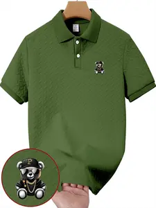 Trendy Fashion Men's Cartoon Bear Printed Short Sleeve Polo Shirt for Daily Casual Business and Commuting
