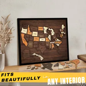 Flinelife Wooden USA Travel Map Puzzle ️ The Ultimate Gift for Couples & Families – Track Your Adventures in Style!  12x10” Home Decor Box