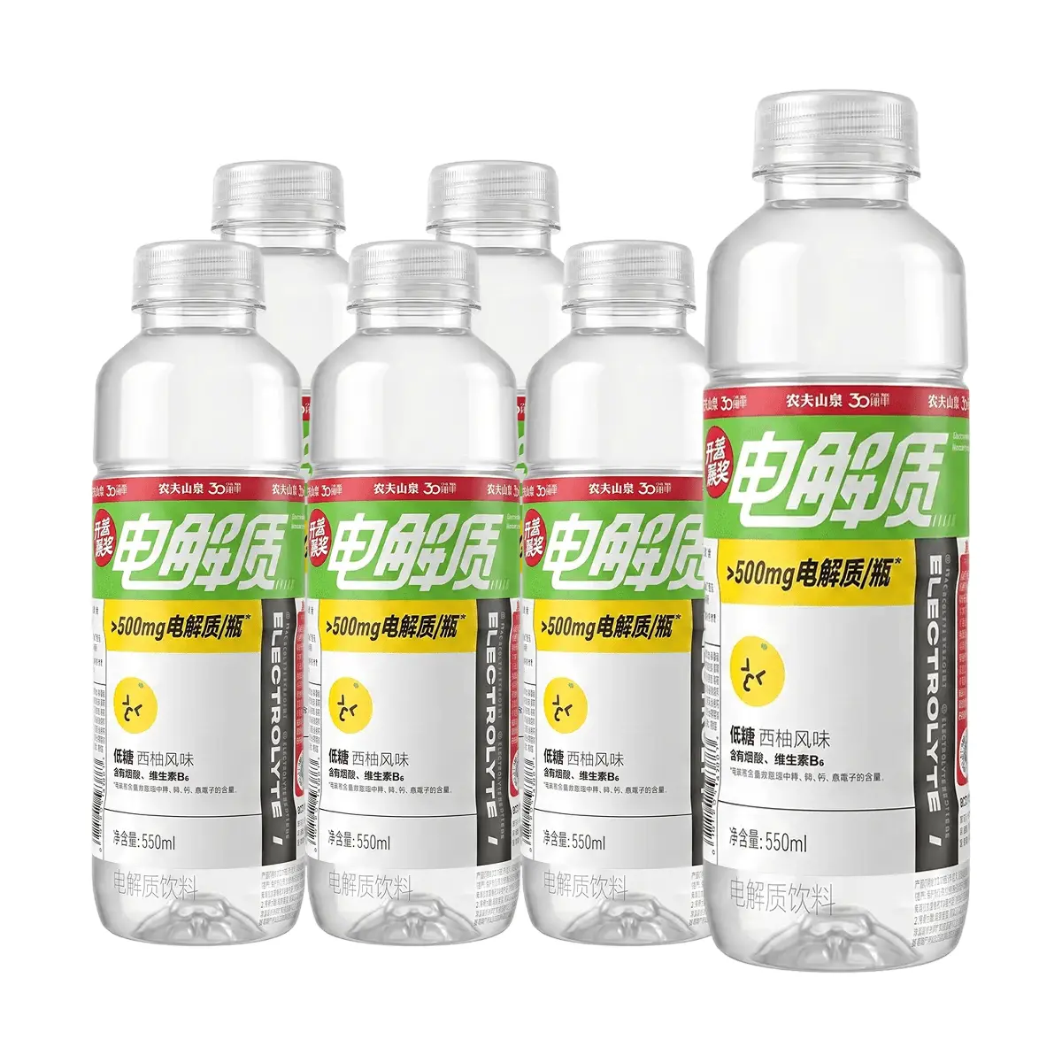 NONGFUSPRING Low Sugar Electrolyte Drink, Grapefruit Flavor, 550ml x 6 Pack, Enhanced with Niacin & Vitamin B6 for Hydration & Sports Recovery